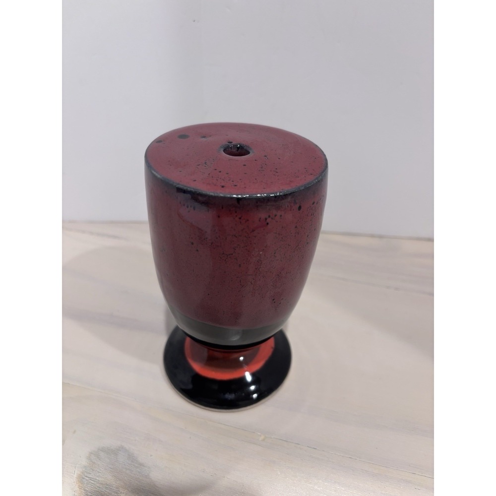 Vintage Studio Art Pottery Ceramic Bud Vase Signed Handmade Red Black OOAK